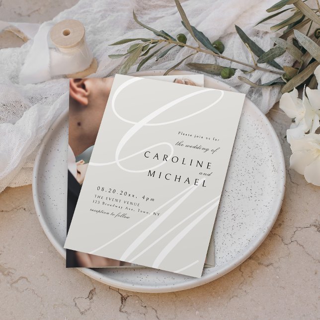 Invitation Ivory Classic Elegant calligraphie monogramme mari (Ivory Classic Elegant calligraphy monogram wedding Invitation)