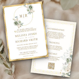 Invitation Ivory Crème Vert Sauge Floral Tout en Un Mariage