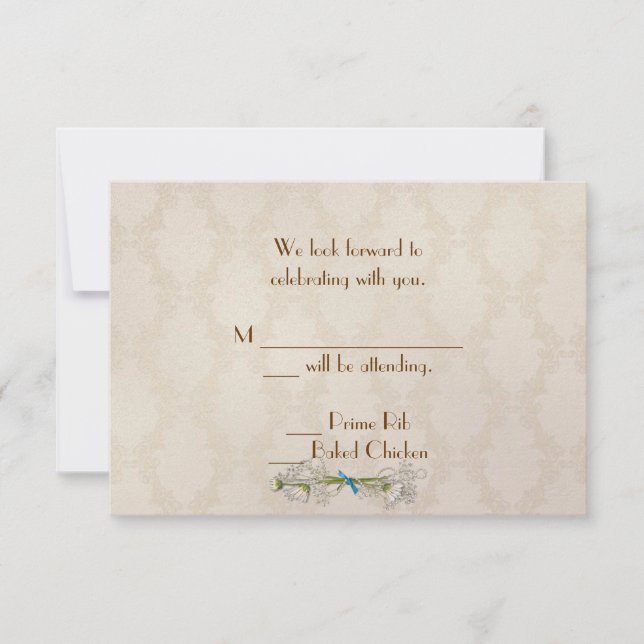 Invitation Ivory Damask et Daisies RSVP (Devant)
