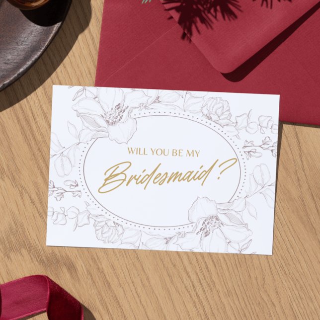 Invitation Ivory Elegant Floral Will You Be My Bridesmaid (Whimsical Minimal Script Bridesmaid Proposal Card)