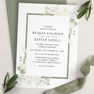 Invitation Ivory et Sage Élégant Cadre Floral Mariage