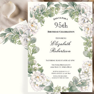 Invitation Ivory et vert sauge floral 95e anniversaire
