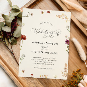 Invitation Ivory Fall Fleur sauvage QR Code Automne Mariage d