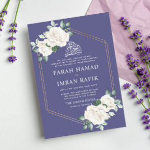 Invitation Ivory Floral Frame Violet islamique musulman Maria