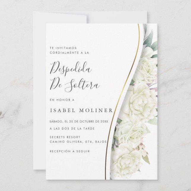 Invitation Ivory Floral Gold Fête des mariées espagnole (Devant)