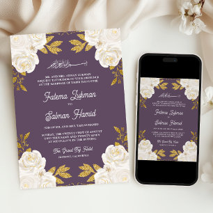 Invitation Ivory Floral or Dusty violet Mariage musulman