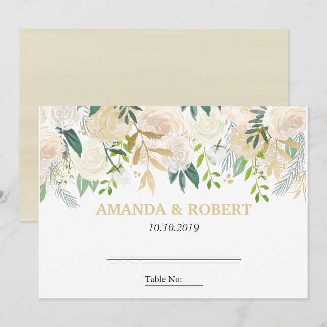 Invitation Ivory Floral Rose mariage Table Place PINK (Devant / Derrière)