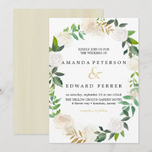 Invitation Ivory Floral Roses couronne mariage rose roux