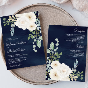 Invitation Ivory Floral Sage Marine Feuille tout en un Mariag