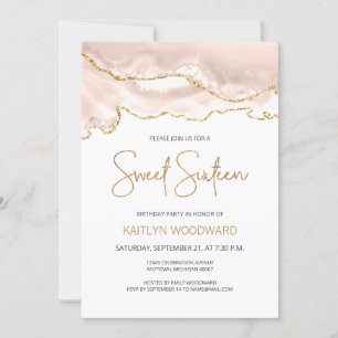 Invitation Ivory Gold Agate Sweet 16 Anniversaire