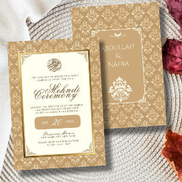 Invitation Ivory & Gold Damask Elegance Mariage musulman Mehn