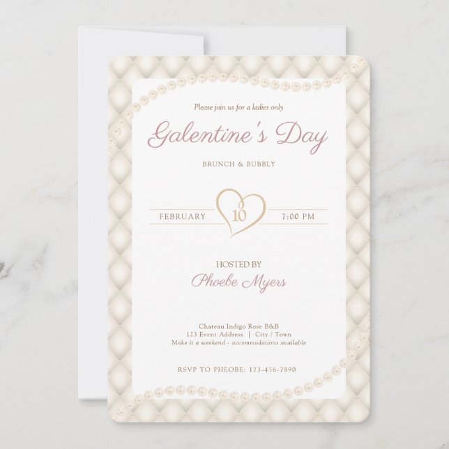 Invitation Ivory, Gold et Pearls Galentine's Party (Devant)