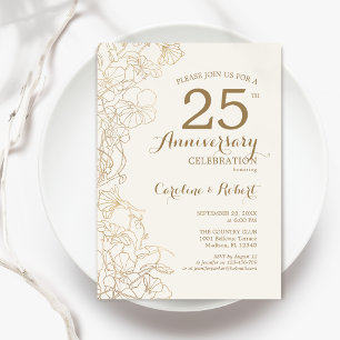 Invitation Ivory Gold Floral 25e Anniversaire