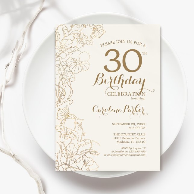 Invitation Ivory Gold Floral 30e fête d'anniversaire (Créateur téléchargé)