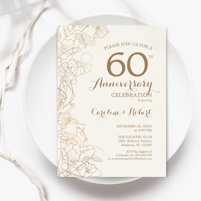 Invitation Ivory Gold Floral 60e anniversaire (Créateur téléchargé)