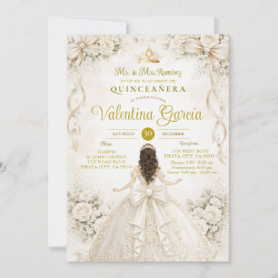 Invitation Ivory Gold Floral Quinceañera Princesse