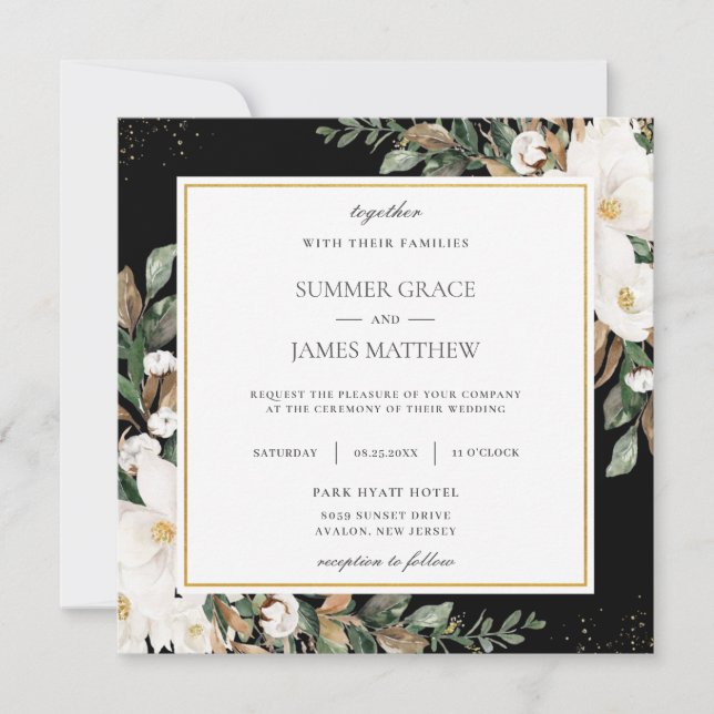 Invitation Ivory Magnolias Coton Floral Mariage (Devant)