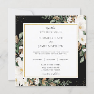 Invitation Ivory Magnolias Coton Floral Mariage