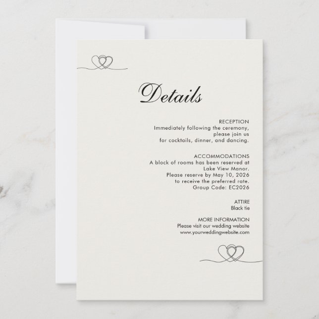 Invitation Ivory Modern Chic Wedding Details Enclosure Card (Devant)