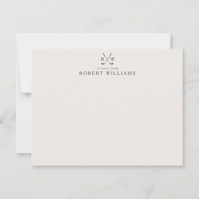 Invitation Ivory Monogram Initials Golf Stationery Note Card (Devant)