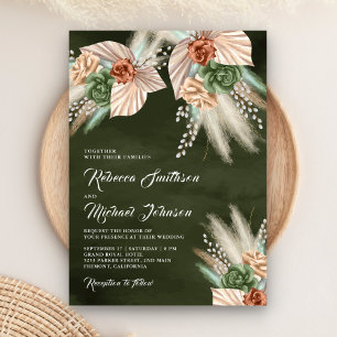 Invitation Ivory Palm Floral Terreux Pampas Sage Vert Mariage