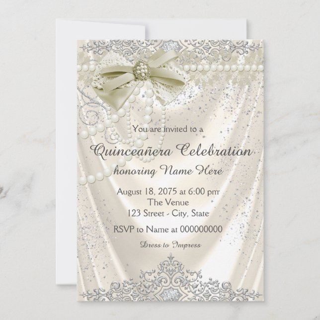 Invitation Ivory Pearl Satin Quinceanera (Devant)