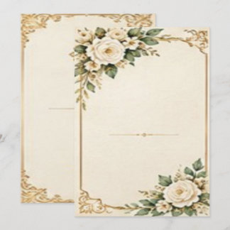 Invitation Ivory Roses et cadre doré orné de mariage 