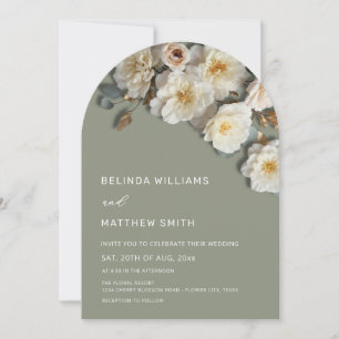 Invitation Ivory Roses Fleurs 3D Mariage Arche Vert Sauge