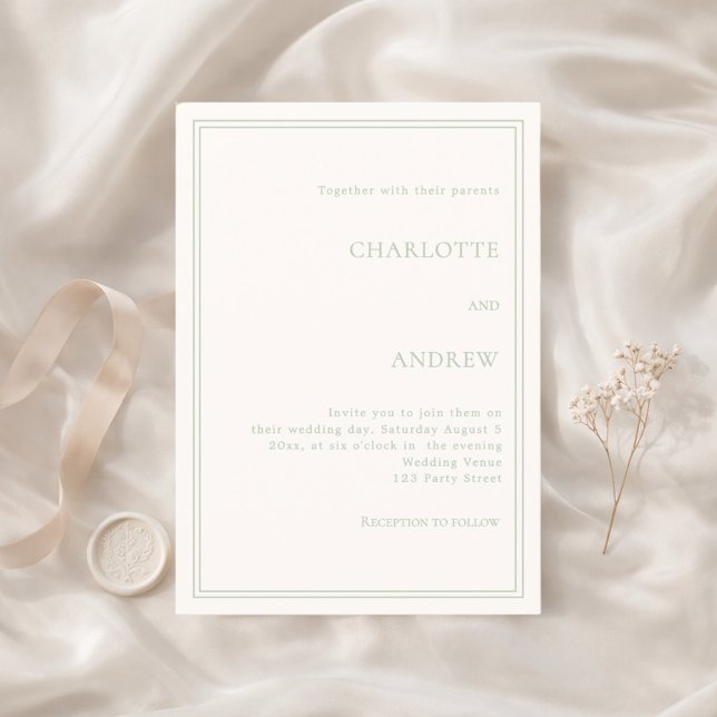 Invitation Ivory sage green elegant simple luxury wedding (Créateur téléchargé)
