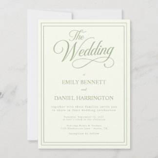 Invitation Ivory Sage Green Élégante Calligraphie Mariage