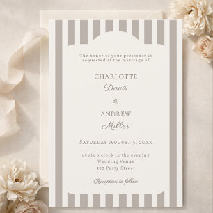 Invitation Ivory Taupe Mariage Rayé Neutre