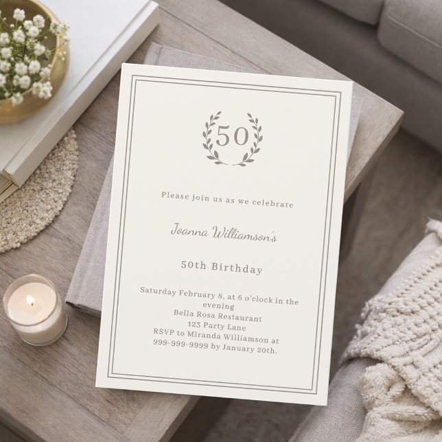 Invitation Ivory taupe monogram minimalist elegant birthday (Créateur téléchargé)