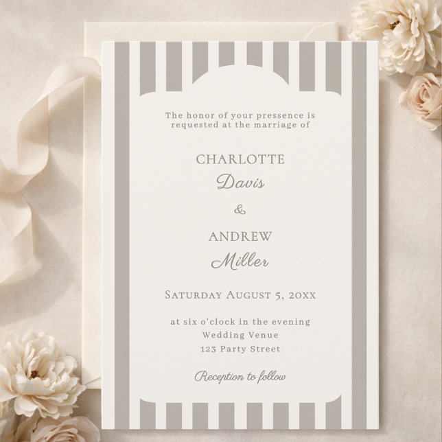 Invitation Ivory Taupe Neutral Striped Wedding  (Créateur téléchargé)