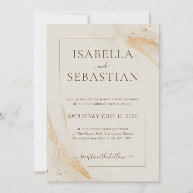 Invitation Ivory Watercolor Elegant Wedding (Devant)
