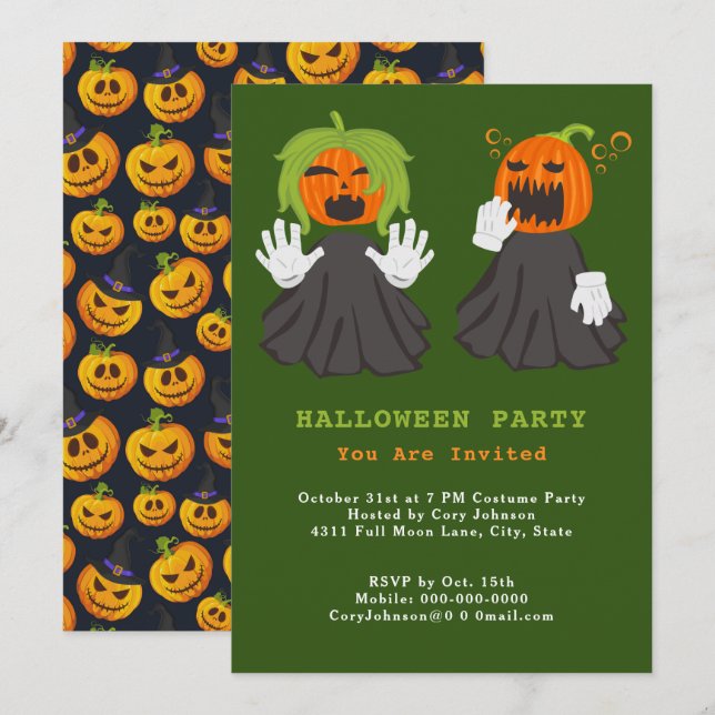 Invitation Jack o' Lantern Ghouls Citrouille fête d'Halloween (Devant / Derrière)