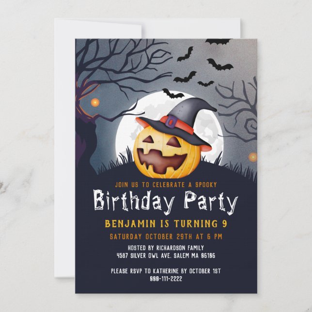 Invitation Jack O'Lantern Éffrayant Halloween fête d'annivers (Devant)
