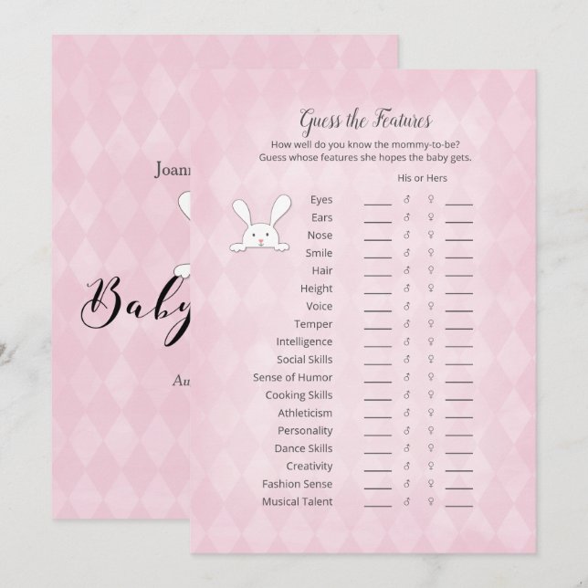 Invitation Jacquard Blanc Bunny Rose Devinez Les Caractéristi (Devant / Derrière)