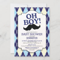 Jacquard bleu OH GARÇON Baby shower moustache