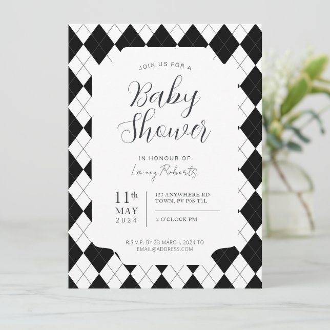 Invitation Jacquard diamant noir et blanc Neutre genre (Debout devant)