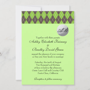 Invitation Jacquard Golfball Golf Vert Monogramme Mariage