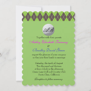 Invitation Jacquard Golfball Golf Vert Monogramme Mariage