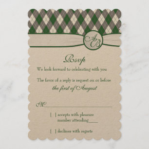 Invitation Jacquard Golfball Golf Vert Monogramme Mariage RSV