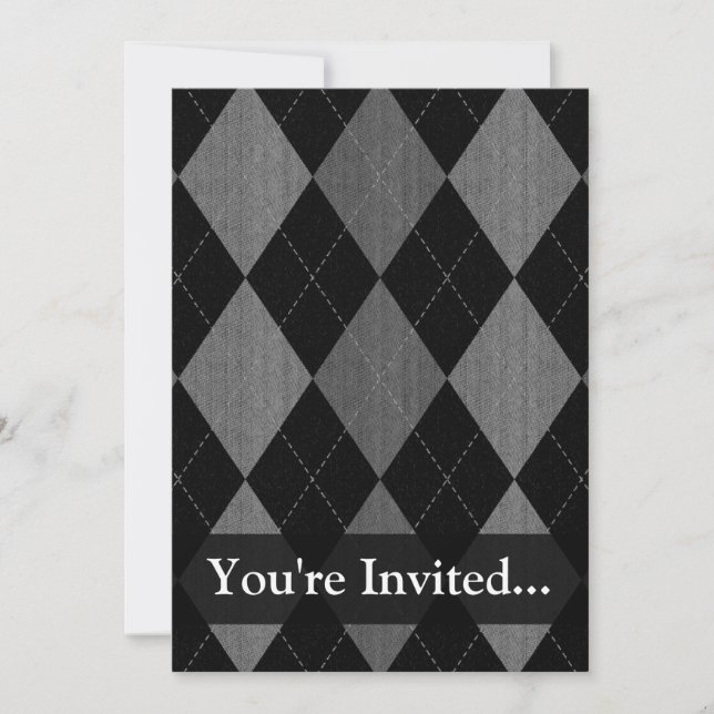 Invitation Jacquard gris noir et charbon de bois (Devant)