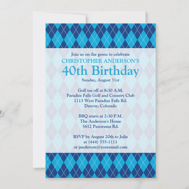 Invitation Jacquard Plaid Marine Blue Golf 40e anniversaire (Devant)