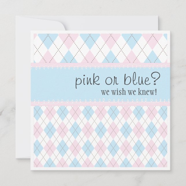 Invitation Jacquard rose ou bleu Baby shower de fille-garçon  (Devant)