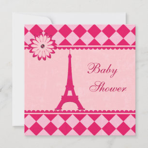 Invitation Jacquard Tour Eiffel Baby shower rose