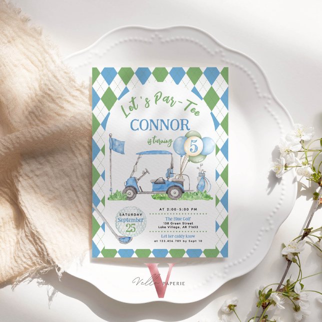 Invitation Jacquard Vert Bleu Golf Anniversaire Par Tee Invit (Créateur téléchargé)