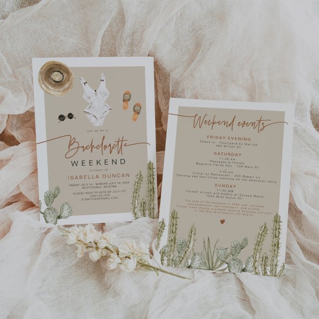 Invitation JADE Bohemian Desert Cactus Bachelorette Itinérair (Créateur téléchargé)