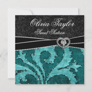 Invitation Jade noir vert paillettes Sweet Sixteen Anniversai