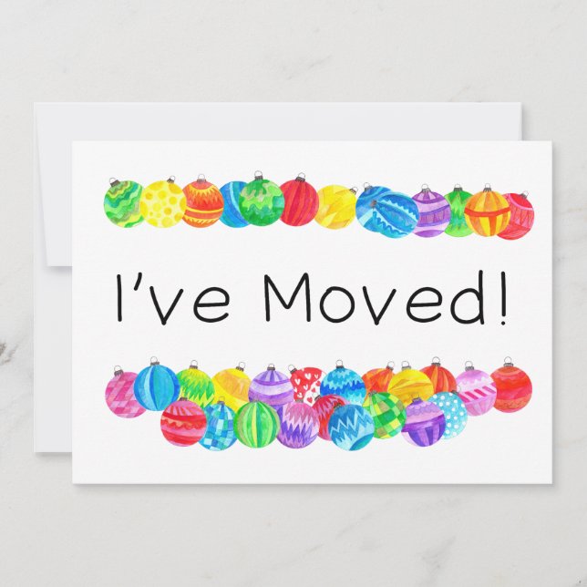 Invitation J'ai déménagé/Nouvelle adresse, aquarelle baubles (Devant)